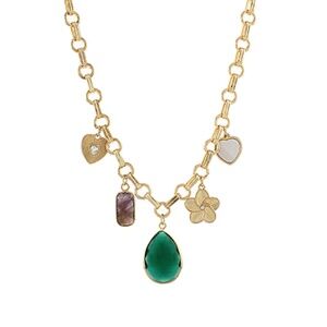 Teardrop Stone Multi Charm Necklace